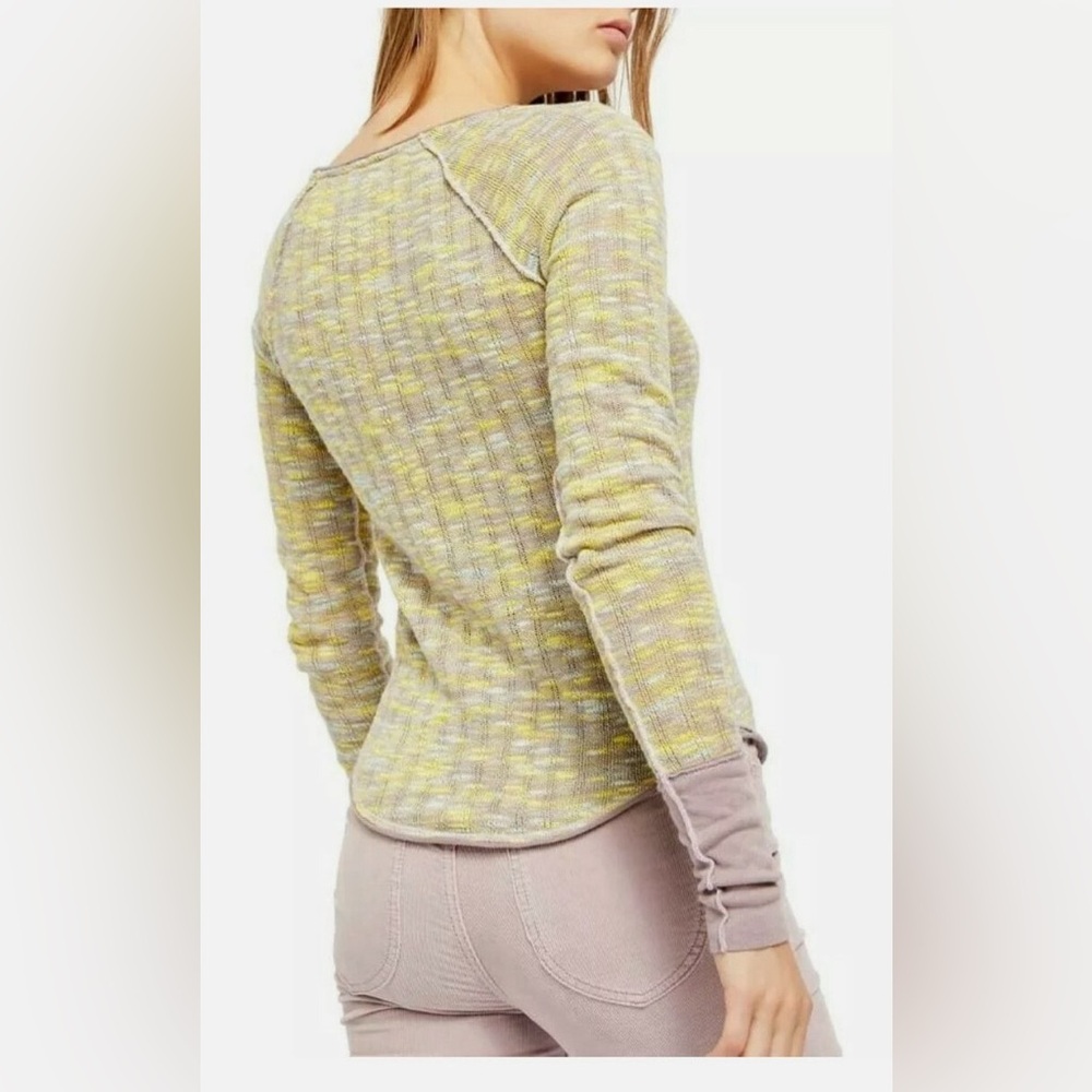 Free People Mustard and Taupe Long Sleeve Tee